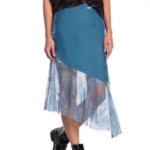 Free People Blue Mountain Top Skirt Elegant Blue Lace Overlay Skirt